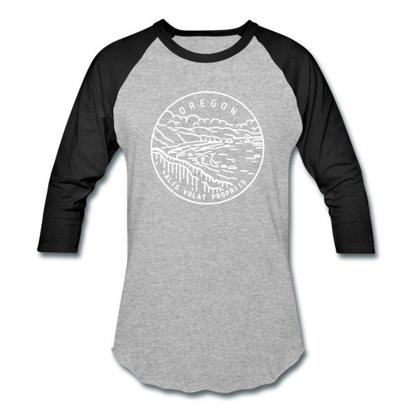 Oregon Baseball T-Shirt - Retro Mountain Unisex Oregon Raglan T Shirt - heather gray/black