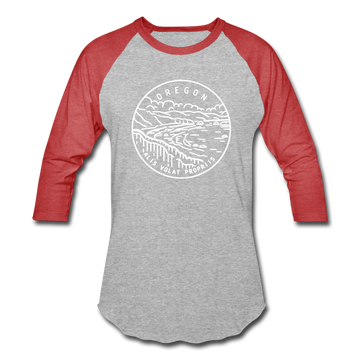 Oregon Baseball T-Shirt - Retro Mountain Unisex Oregon Raglan T Shirt - heather gray/red
