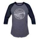 Oregon Baseball T-Shirt - Retro Mountain Unisex Oregon Raglan T Shirt - heather blue/navy