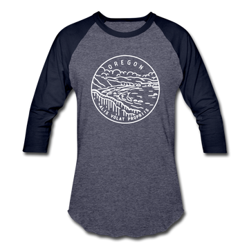 Oregon Baseball T-Shirt - Retro Mountain Unisex Oregon Raglan T Shirt - heather blue/navy
