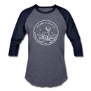 Pennsylvania Baseball T-Shirt - Retro Mountain Unisex Pennsylvania Raglan T Shirt - heather blue/navy