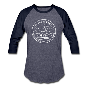 Pennsylvania Baseball T-Shirt - Retro Mountain Unisex Pennsylvania Raglan T Shirt - heather blue/navy