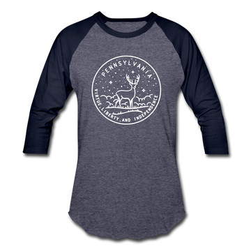 Pennsylvania Baseball T-Shirt - Retro Mountain Unisex Pennsylvania Raglan T Shirt - heather blue/navy