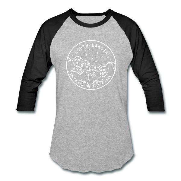 South Dakota Baseball T-Shirt - Retro Mountain Unisex South Dakota Raglan T Shirt - heather gray/black