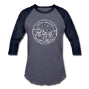 South Dakota Baseball T-Shirt - Retro Mountain Unisex South Dakota Raglan T Shirt - heather blue/navy
