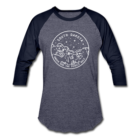 South Dakota Baseball T-Shirt - Retro Mountain Unisex South Dakota Raglan T Shirt - heather blue/navy