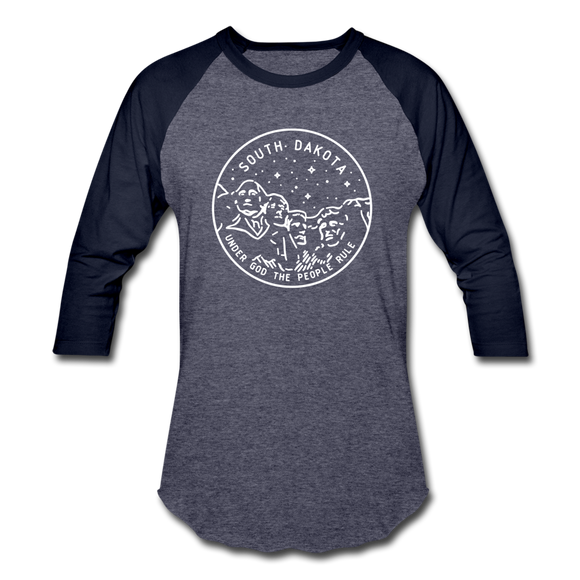 South Dakota Baseball T-Shirt - Retro Mountain Unisex South Dakota Raglan T Shirt - heather blue/navy