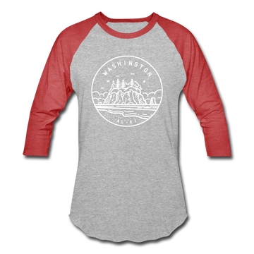 Washington Baseball T-Shirt - Retro Mountain Unisex Washington Raglan T Shirt - heather gray/red