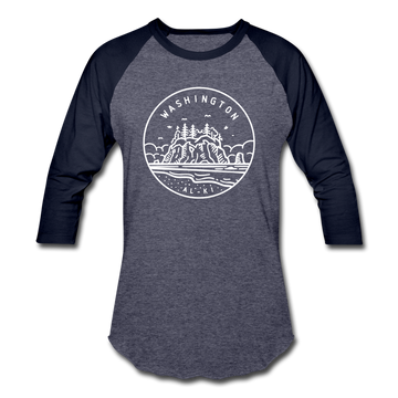 Washington Baseball T-Shirt - Retro Mountain Unisex Washington Raglan T Shirt - heather blue/navy