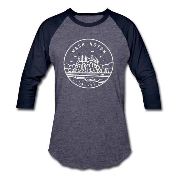 Washington Baseball T-Shirt - Retro Mountain Unisex Washington Raglan T Shirt - heather blue/navy
