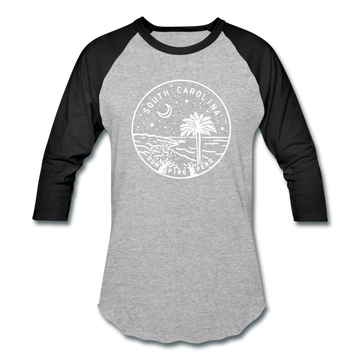 South Carolina Baseball T-Shirt - Retro Mountain Unisex South Carolina Raglan T Shirt - heather gray/black