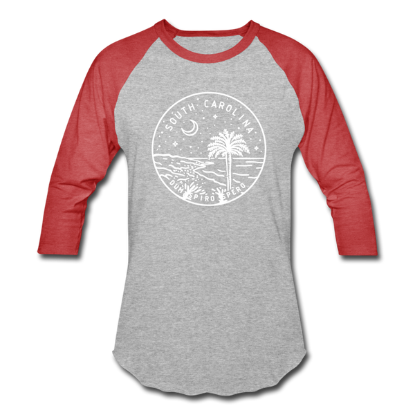 South Carolina Baseball T-Shirt - Retro Mountain Unisex South Carolina Raglan T Shirt - heather gray/red