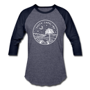 South Carolina Baseball T-Shirt - Retro Mountain Unisex South Carolina Raglan T Shirt - heather blue/navy