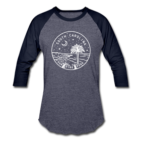 South Carolina Baseball T-Shirt - Retro Mountain Unisex South Carolina Raglan T Shirt - heather blue/navy