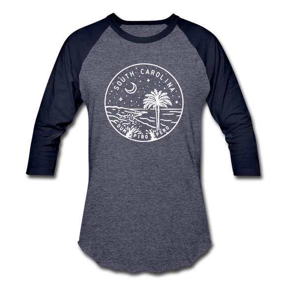 South Carolina Baseball T-Shirt - Retro Mountain Unisex South Carolina Raglan T Shirt - heather blue/navy