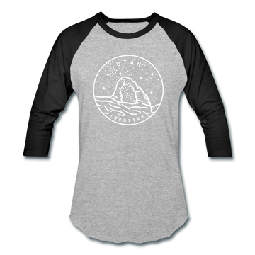 Utah Baseball T-Shirt - Retro Mountain Unisex Utah Raglan T Shirt - heather gray/black