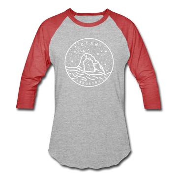 Utah Baseball T-Shirt - Retro Mountain Unisex Utah Raglan T Shirt - heather gray/red