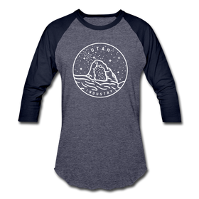 Utah Baseball T-Shirt - Retro Mountain Unisex Utah Raglan T Shirt - heather blue/navy