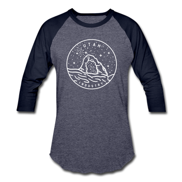 Utah Baseball T-Shirt - Retro Mountain Unisex Utah Raglan T Shirt - heather blue/navy
