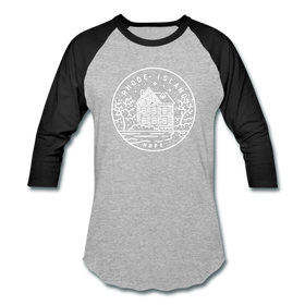 Rhode Island Baseball T-Shirt - Retro Mountain Unisex Rhode Island Raglan T Shirt - heather gray/black