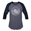 Rhode Island Baseball T-Shirt - Retro Mountain Unisex Rhode Island Raglan T Shirt - heather blue/navy