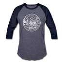 Virginia Baseball T-Shirt - Retro Mountain Unisex Virginia Raglan T Shirt - heather blue/navy