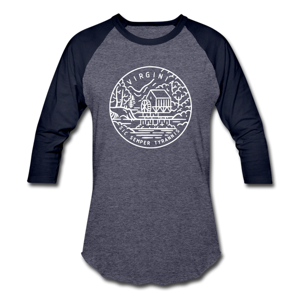 Virginia Baseball T-Shirt - Retro Mountain Unisex Virginia Raglan T Shirt - heather blue/navy
