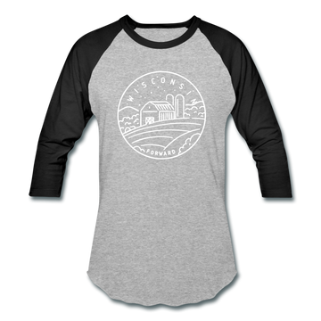 Wisconsin Baseball T-Shirt - Retro Mountain Unisex Wisconsin Raglan T Shirt - heather gray/black
