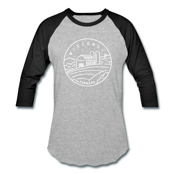 Wisconsin Baseball T-Shirt - Retro Mountain Unisex Wisconsin Raglan T Shirt - heather gray/black