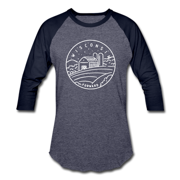 Wisconsin Baseball T-Shirt - Retro Mountain Unisex Wisconsin Raglan T Shirt - heather blue/navy