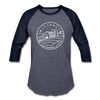 Wisconsin Baseball T-Shirt - Retro Mountain Unisex Wisconsin Raglan T Shirt - heather blue/navy