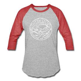 Tennessee Baseball T-Shirt - Retro Mountain Unisex Tennessee Raglan T Shirt - heather gray/red
