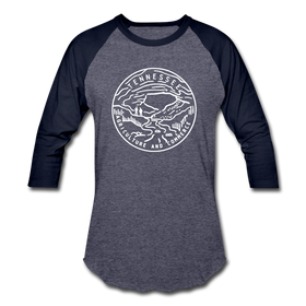 Tennessee Baseball T-Shirt - Retro Mountain Unisex Tennessee Raglan T Shirt - heather blue/navy