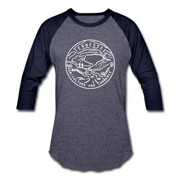 Tennessee Baseball T-Shirt - Retro Mountain Unisex Tennessee Raglan T Shirt - heather blue/navy