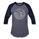 Vermont Baseball T-Shirt - Retro Mountain Unisex Vermont Raglan T Shirt - heather blue/navy