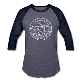 Vermont Baseball T-Shirt - Retro Mountain Unisex Vermont Raglan T Shirt - heather blue/navy