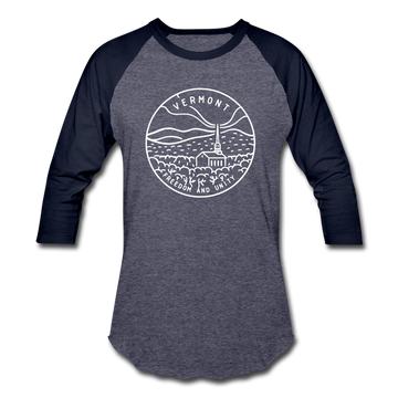 Vermont Baseball T-Shirt - Retro Mountain Unisex Vermont Raglan T Shirt - heather blue/navy