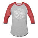 West Virginia Baseball T-Shirt - Retro Mountain Unisex West Virginia Raglan T Shirt - heather gray/red