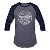 West Virginia Baseball T-Shirt - Retro Mountain Unisex West Virginia Raglan T Shirt - heather blue/navy