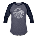 West Virginia Baseball T-Shirt - Retro Mountain Unisex West Virginia Raglan T Shirt - heather blue/navy