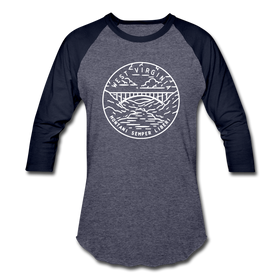 West Virginia Baseball T-Shirt - Retro Mountain Unisex West Virginia Raglan T Shirt - heather blue/navy