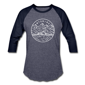 Wyoming Baseball T-Shirt - Retro Mountain Unisex Wyoming Raglan T Shirt - heather blue/navy