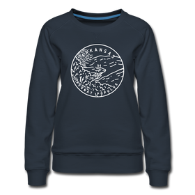 Arkansas Women's Sweatshirt - Retro Mountain Women's Arkansas Crewneck Sweatshirt - navy