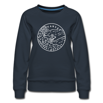 Arkansas Women's Sweatshirt - Retro Mountain Women's Arkansas Crewneck Sweatshirt - navy