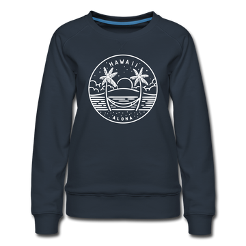 Hawaii Women's Sweatshirt - Retro Mountain Women's Hawaii Crewneck Sweatshirt - navy