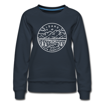 Idaho Women's Sweatshirt - Retro Mountain Women's Idaho Crewneck Sweatshirt - navy