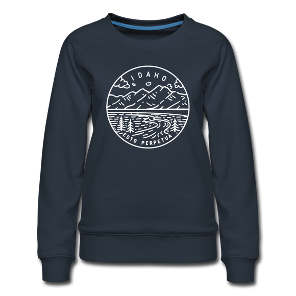 Idaho Women's Sweatshirt - Retro Mountain Women's Idaho Crewneck Sweatshirt - navy