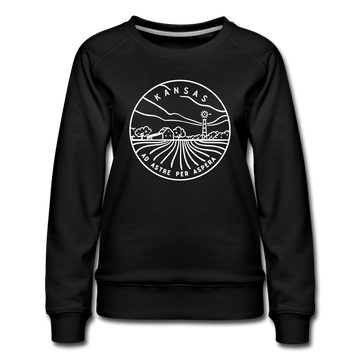 Kansas Women's Sweatshirt - Retro Mountain Women's Kansas Crewneck Sweatshirt - black
