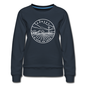 Kansas Women's Sweatshirt - Retro Mountain Women's Kansas Crewneck Sweatshirt - navy