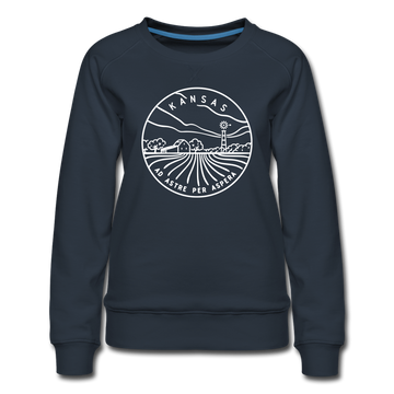 Kansas Women's Sweatshirt - Retro Mountain Women's Kansas Crewneck Sweatshirt - navy